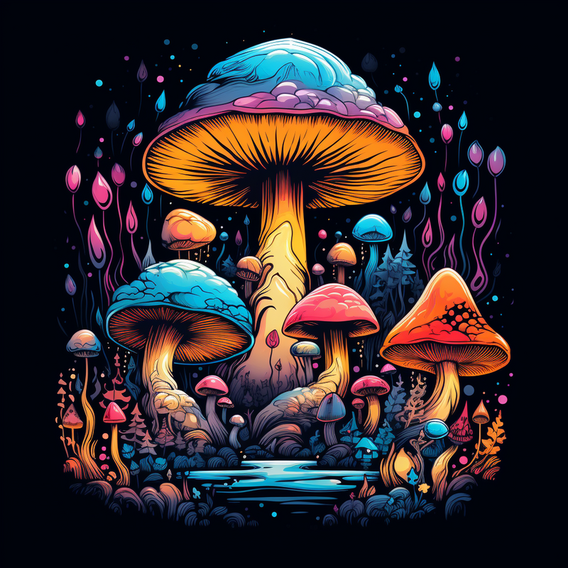 Colourful psychedelic mushroom