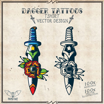 Premium Vector | Skulls and dagger tattoo vector design