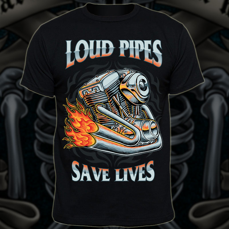 Urban Backwoods T-shirt Uomo 'Loud Pipes Save Lives' - Jersey Pesante, Regular Fit, Taglie S-5XL