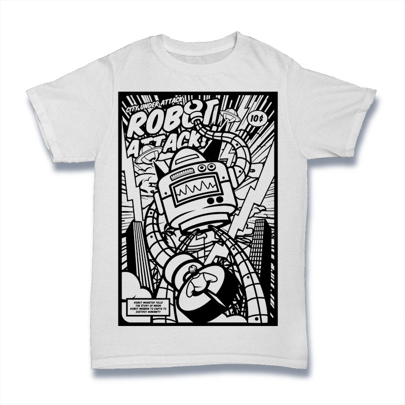 Robot Attack T-shirt design | Tshirt-Factory