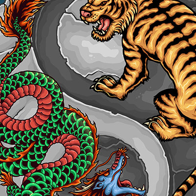 Tiger And Dragon Fighting Tattoo - Temu