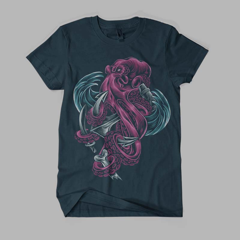 Purple Kraken T-shirt Design Vector Download
