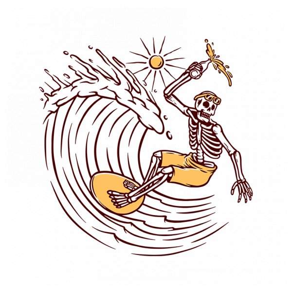 human skeleton on surfboard surfing wave  Stock vector  Colourbox