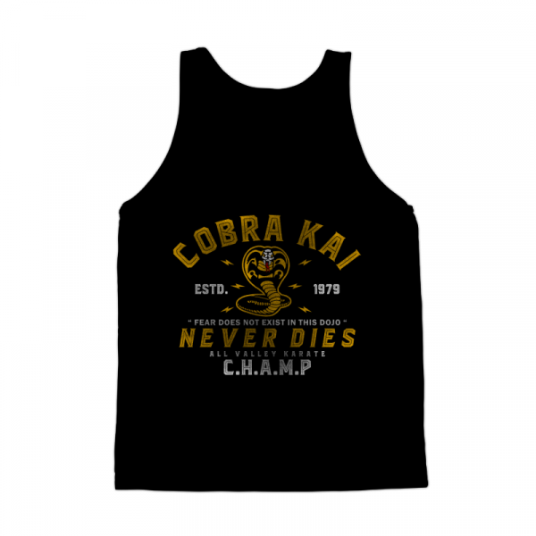 Cobra Kai Never Dies T-Shirt from Homage. | Gold | Vintage Apparel from Homage.