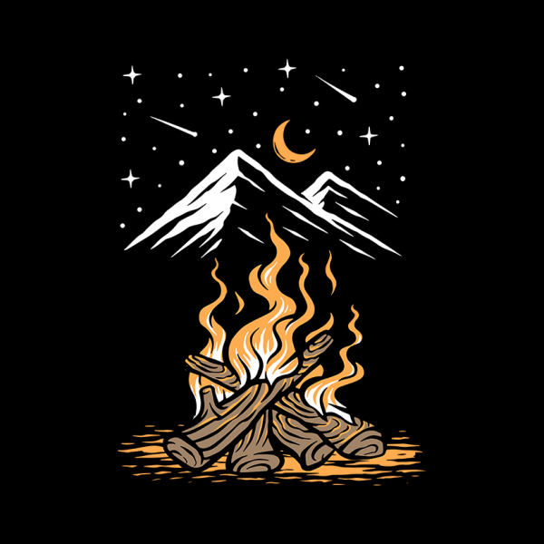 Bonfire on the mountain at night