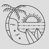 Surf line art stamp in modern flat style. Paradise