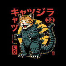 Catzilla kaiju cat t-shirt vector design
